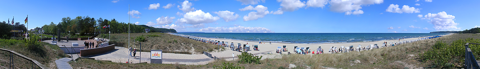 Panorambild - Rondell, Strandzugang und Strand in Baabe